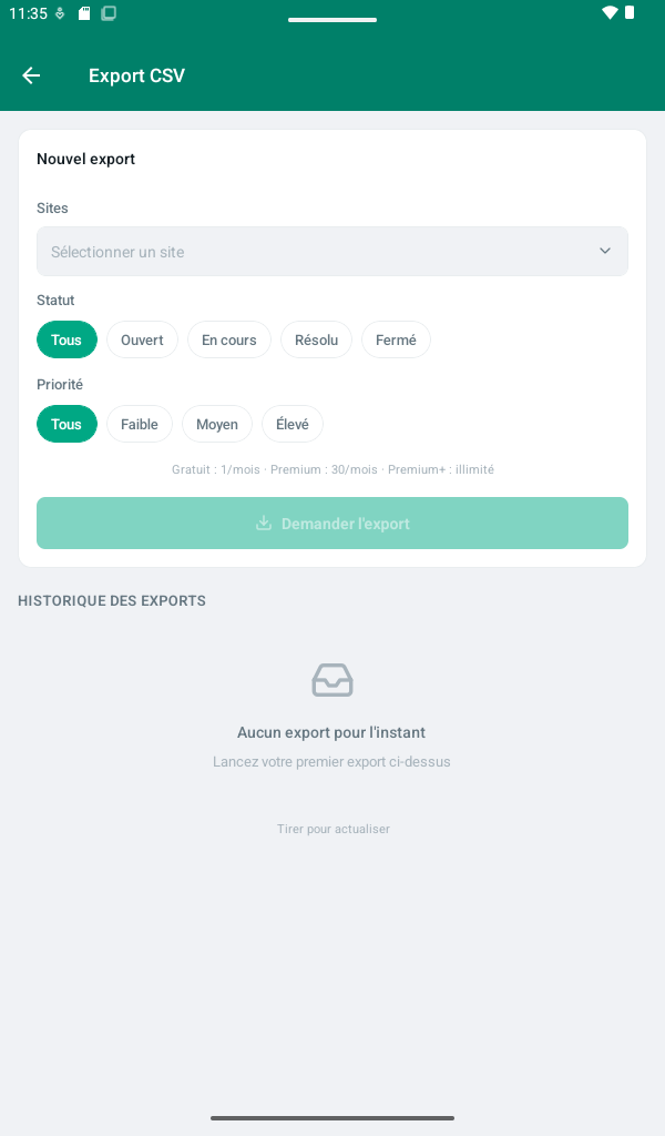 Export CSV des incidents