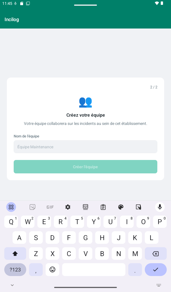 Création de l'équipe