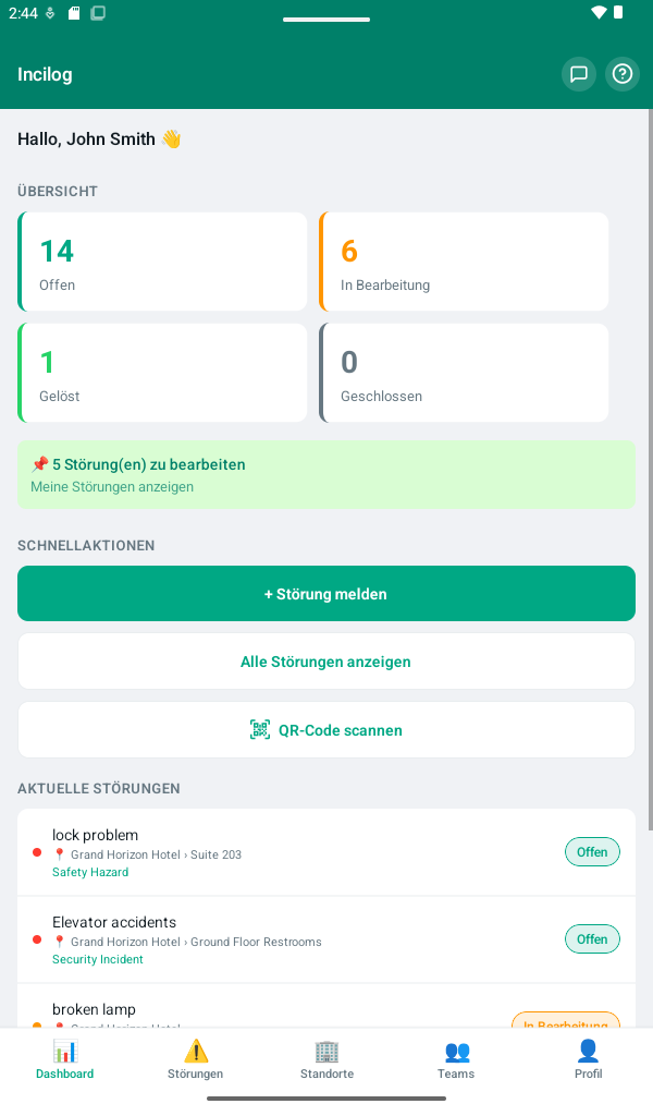 Dashboard des Administrators