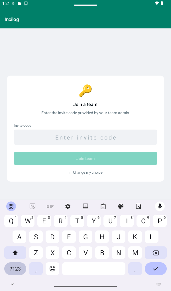 Joining a team with an invite code