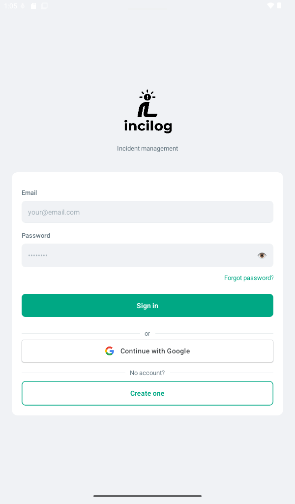 INCILOG sign-in screen