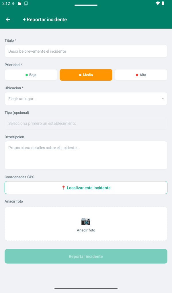 Formulario de reporte de incidente