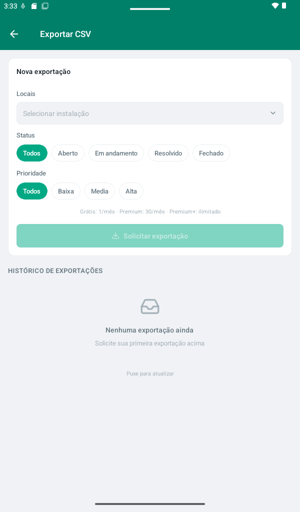Exportação CSV dos incidentes
